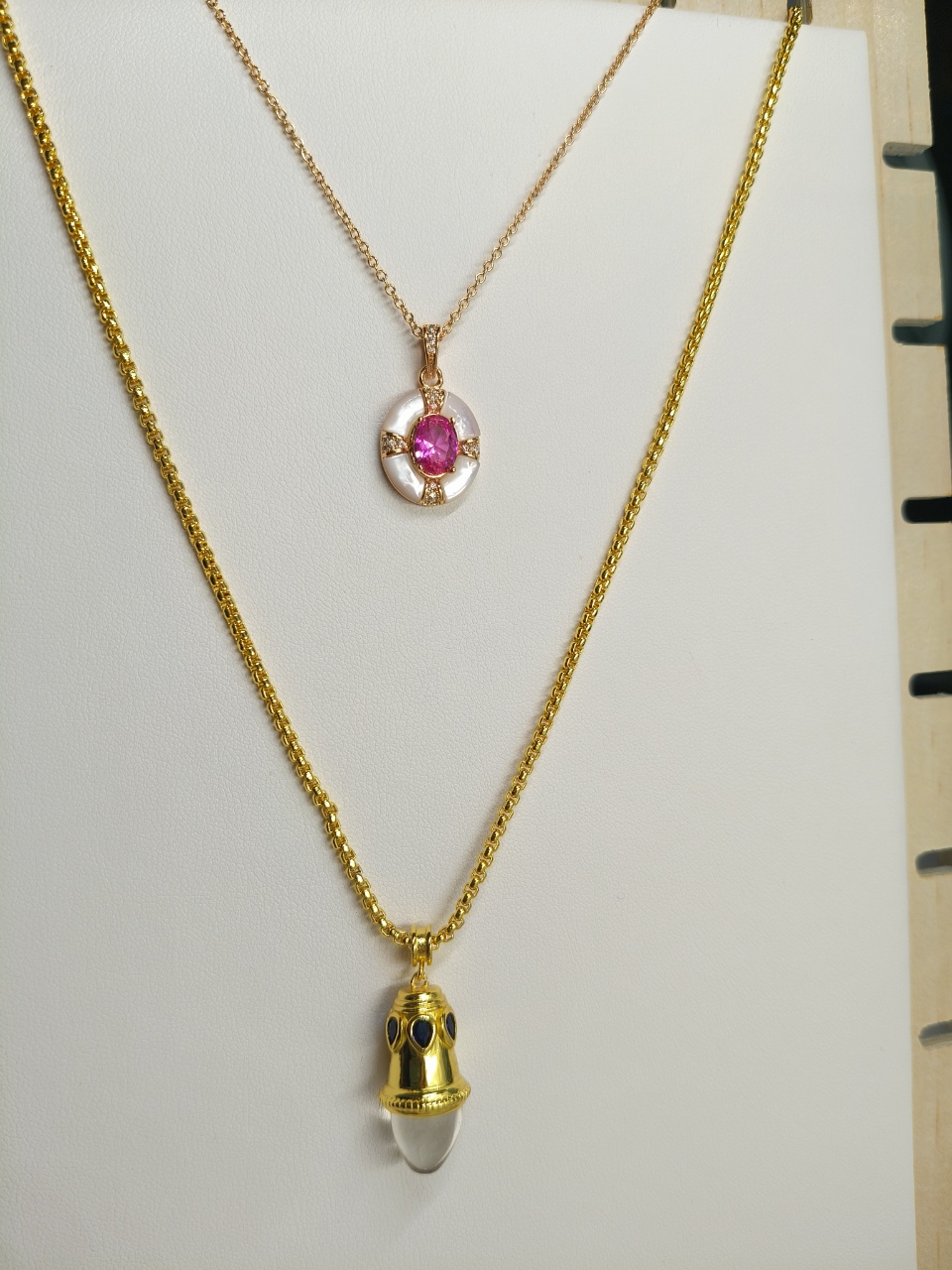 Vintage Fashion Eras - ヴィンテージビザンチン時代 925 シルバーナチュラルホワイトクリスタルペンダントルビーハープネックレス 18K ゴールドヴェルメイユギリシャ神話レトロファインジュエリー