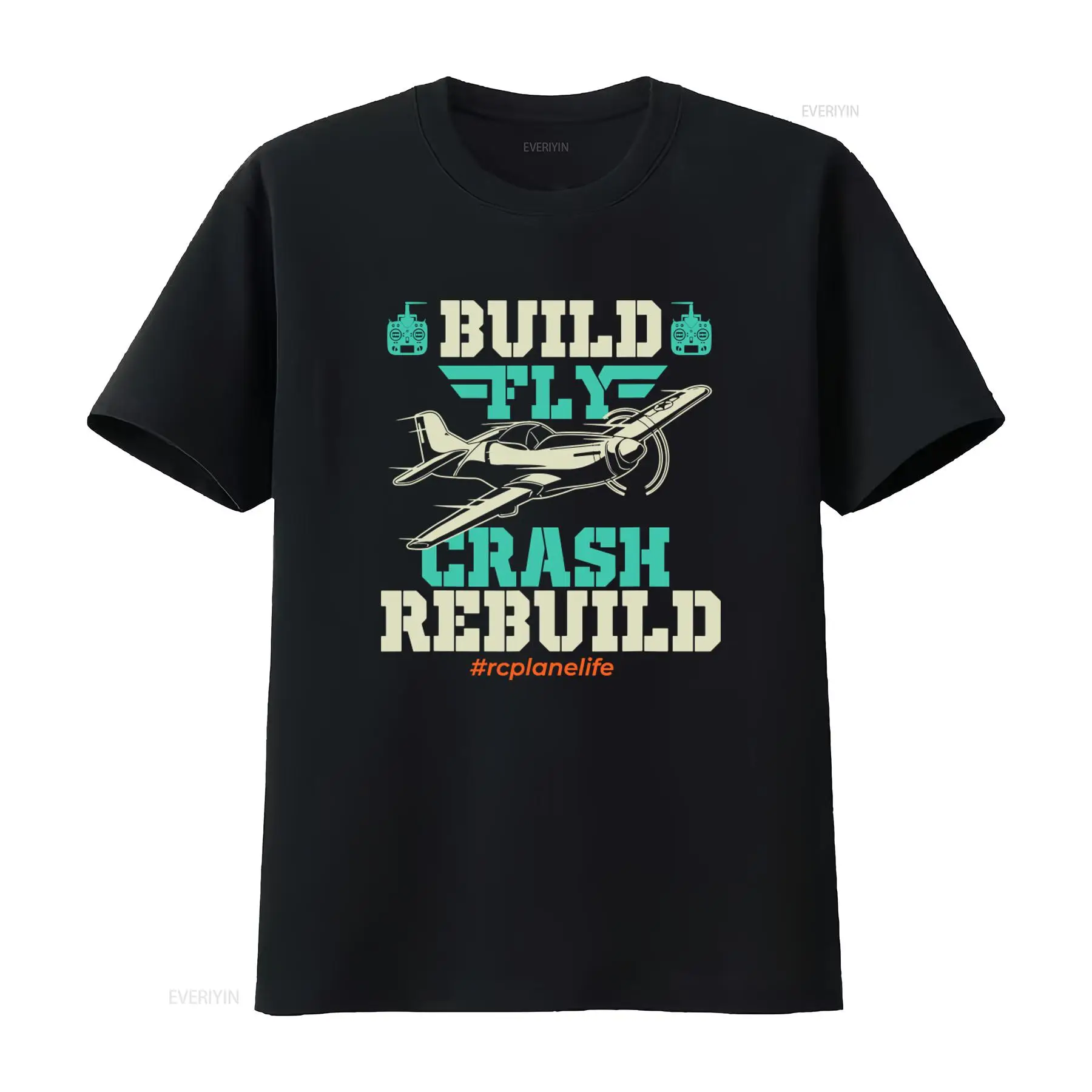 Vintage Fashion Build - ビルド・フライ・クラッシュ・リビルド RC飛行機パイロットTシャツ 飛行機愛好家に最適 ヴィンテージウォッシュ加工 ファッションストリートウェア
