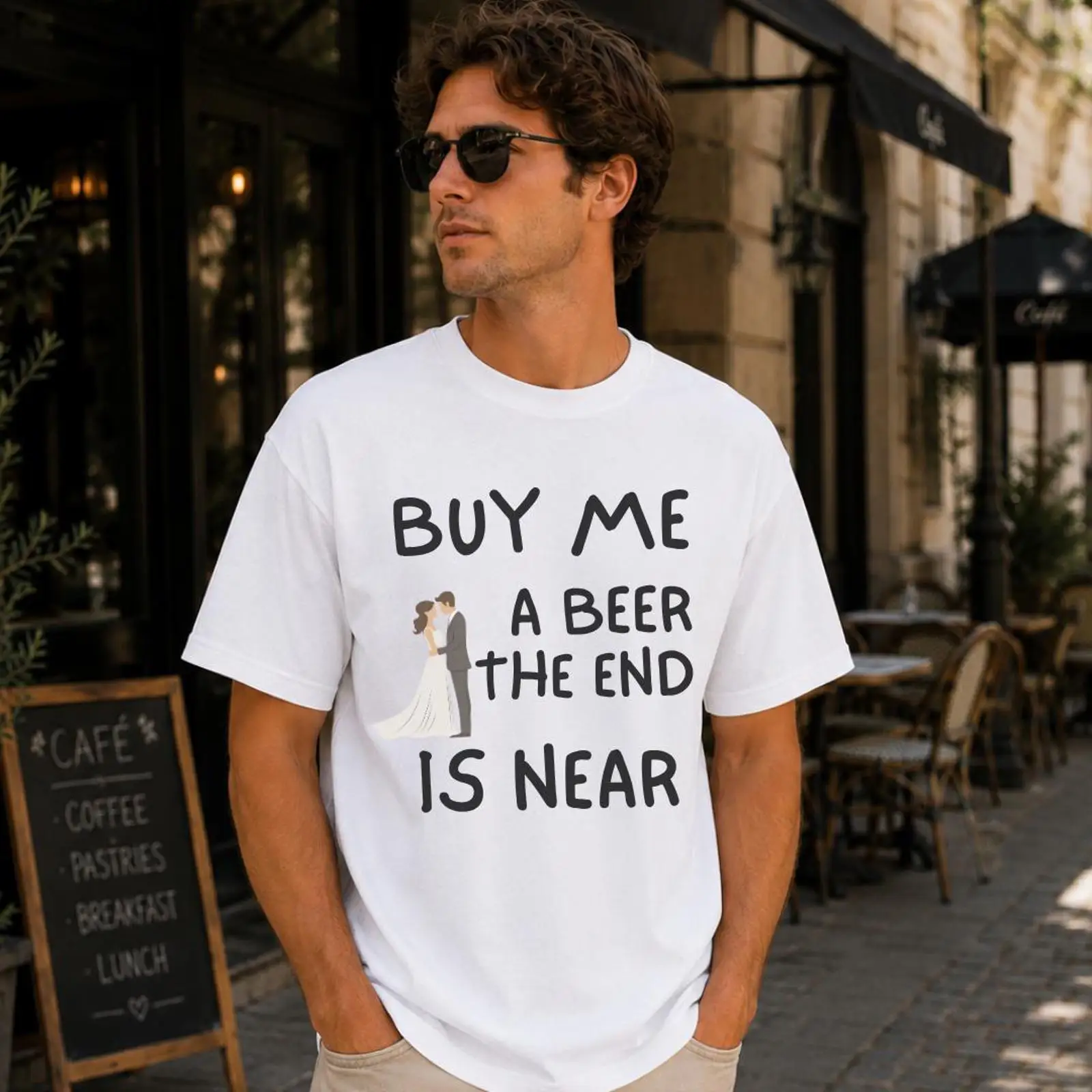 Vintage Fashion Near Me - 面白い独身者Tシャツ「ビールを買って」「終わりが近い」新郎パーティー旅行楽しいヴィンテージウォッシュドストリートウェアファッションデザイナー服
