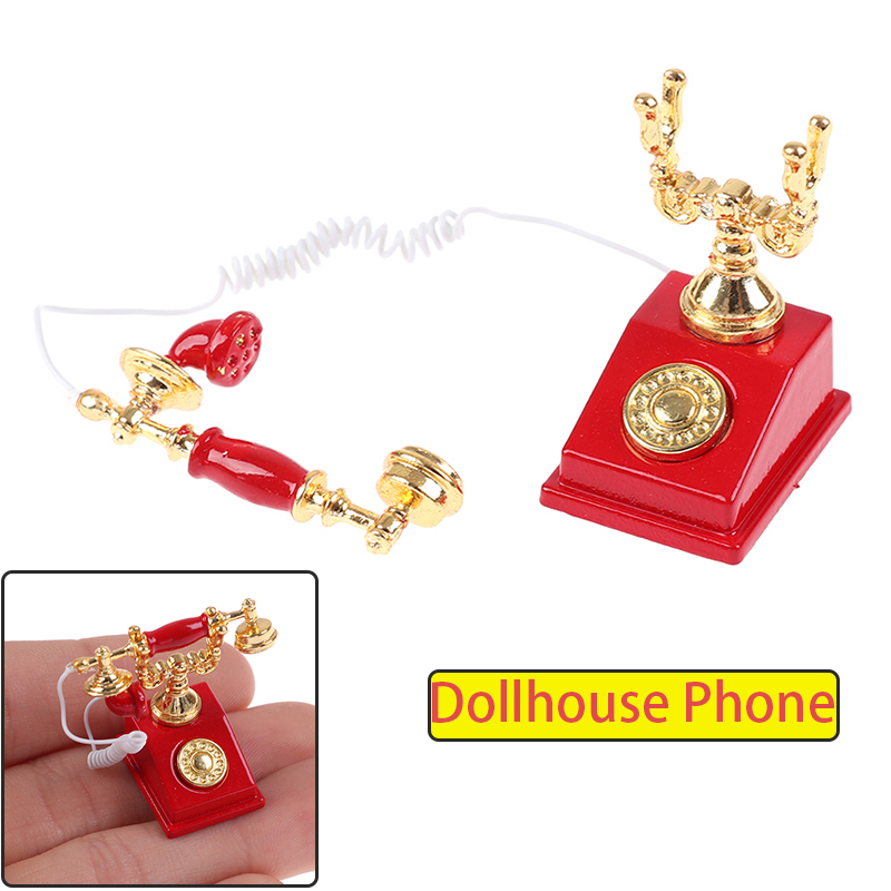 Vintage Fashion Houses - 1:12 ヴィンテージ電話ドールハウスミニチュア昔ながらの電話家庭用有線電話家具ドールハウスアクセサリー用