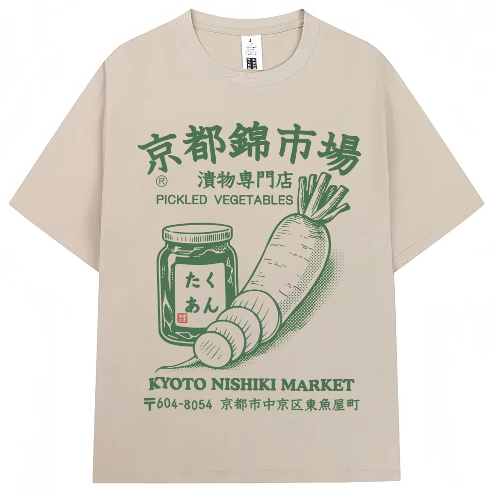 和風京都錦市場プリント Tシャツファッションヴィンテージメン - Vintage Fashion Market のレビューと価格